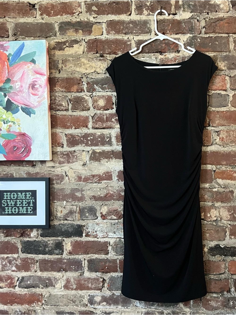 Ann Taylor Black Ruched Side Midi Dress